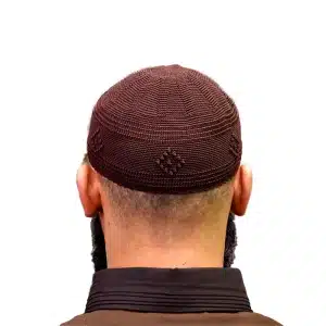 Beige Diamond Patterned Prayer Cap for Muslim Men