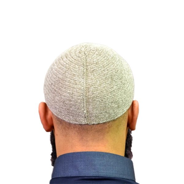 Light Grey Wool Prayer Cap for Muslim Men