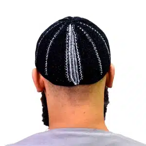 Black & Grey Lined Prayer Cap for Muslim Men