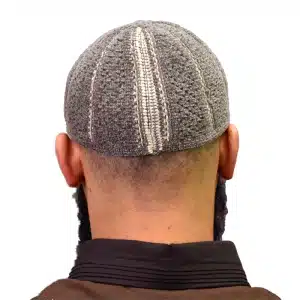 Brown & Cream Lined Prayer Cap for Muslim Men