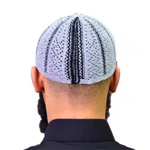 Dark Grey & Black Lined Prayer Cap for Muslim Men