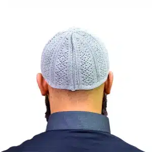 Light Grey Lined Prayer Cap for Muslim Men