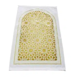 White & Gold Muslim Prayer Rug