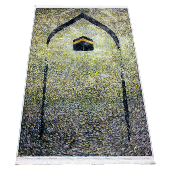 Gold & Black Kaaba Print Muslim Prayer Rug