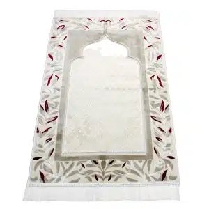 White-Red Floral Pattern Muslim Prayer Rug