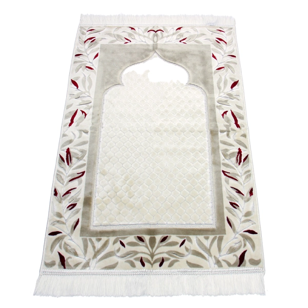 White-Red Floral Pattern Muslim Prayer Rug