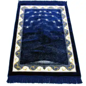 Navy Blue, Cream & Gold Muslim Prayer Rug