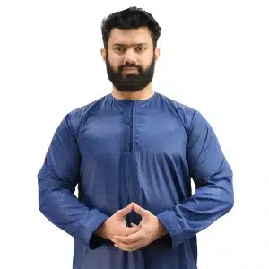 Men Shiny Tasseled Blue Thobe