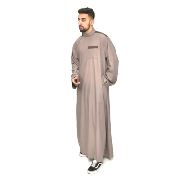 men's two-tone beige & brown collared Islamic thobe