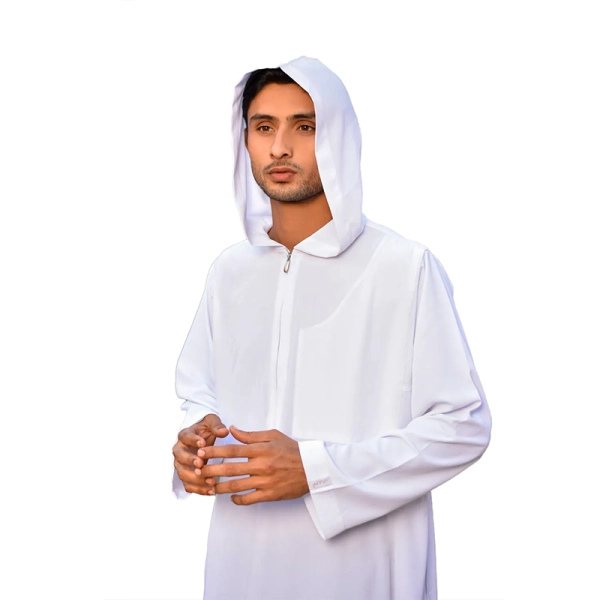 white hooded men's Islamic thobe