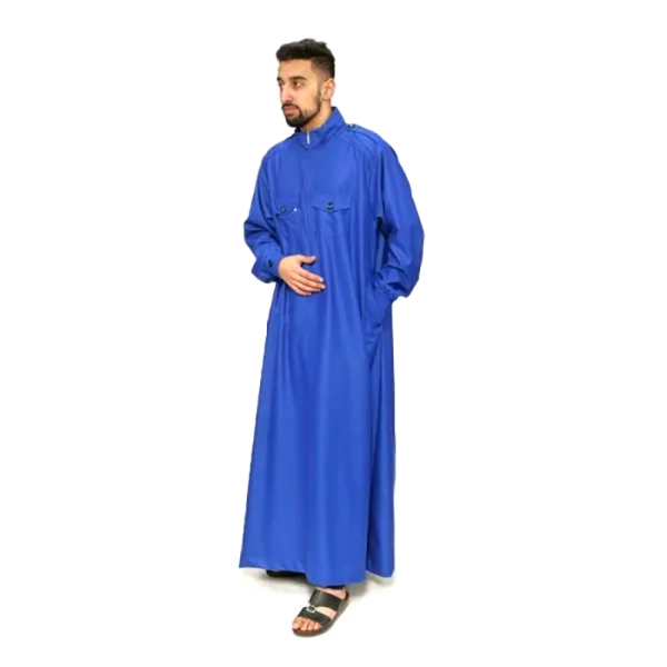 bright blue collared Islamic thobe