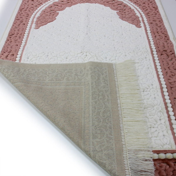 White & Pink luxury muslim prayer mat