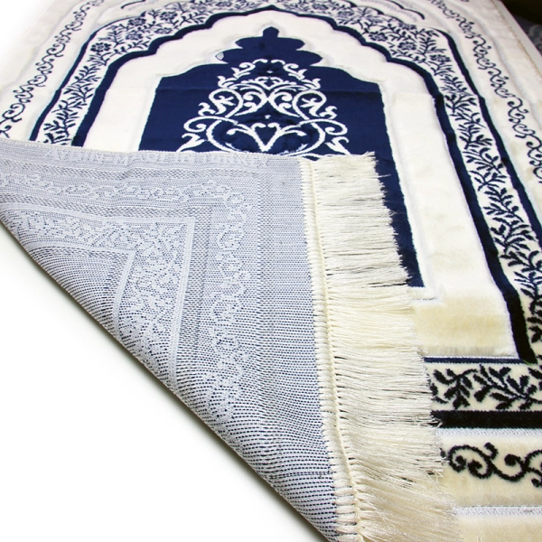 White And Blue Pattern Muslim Prayer Mat