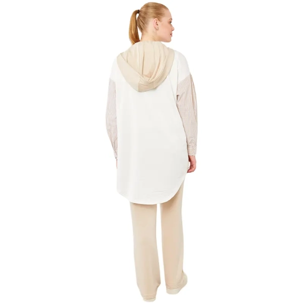 Women Cream & White Hooded Co Ord Set