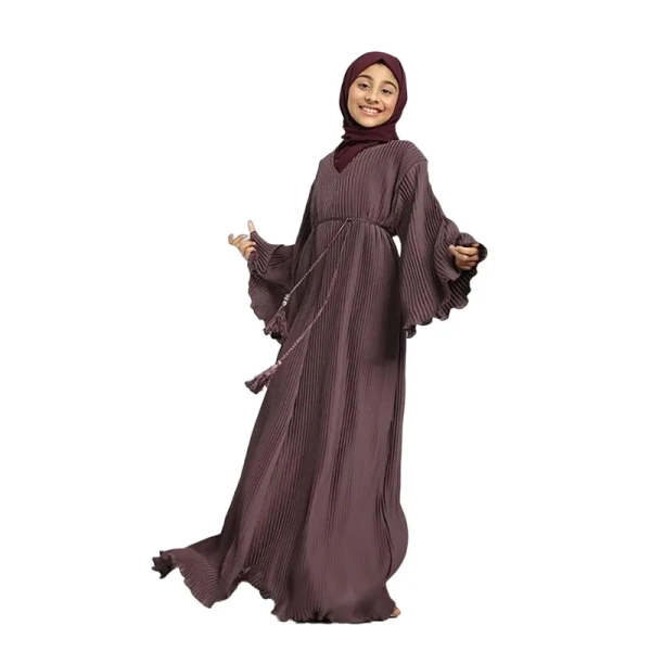 Girls Mauve Plicate Abaya