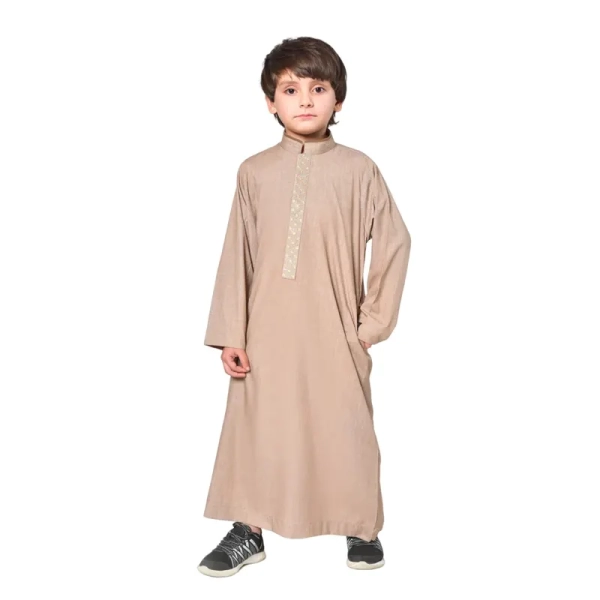 Muslim Kid’s Beige Collared Thobe