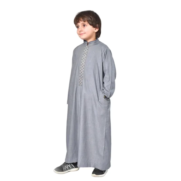 Collared Grey Muslim Kid Thobe