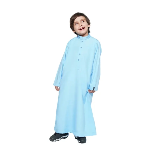 Baby Blue Muslim Kid Detail Collared Thobe