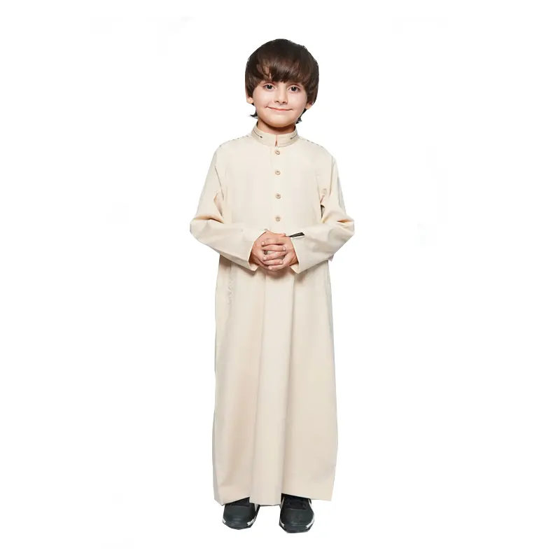 Detail Collared Cream Muslim Kid Thobe