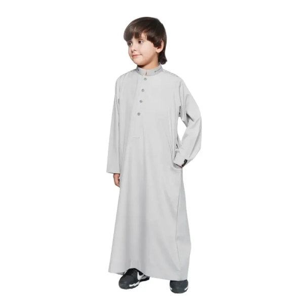 Kids Detail Collared Light Grey Thobe