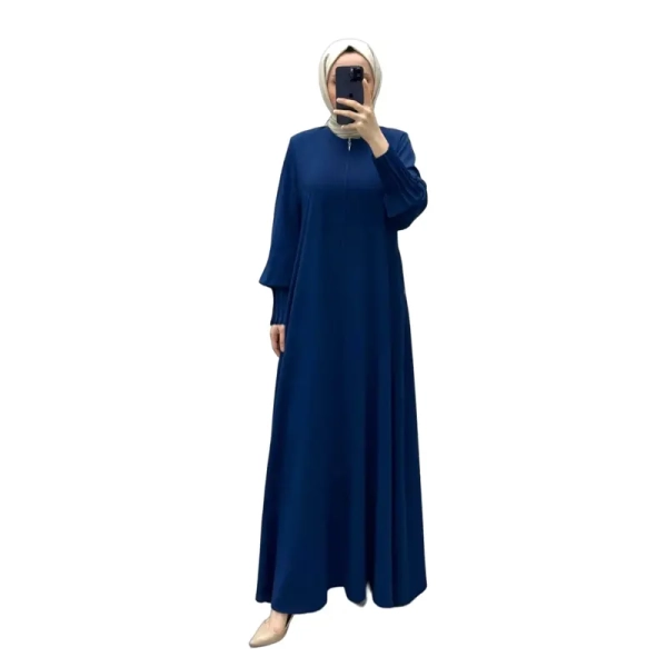 Navy Layered Cuff Zip Abaya Dress