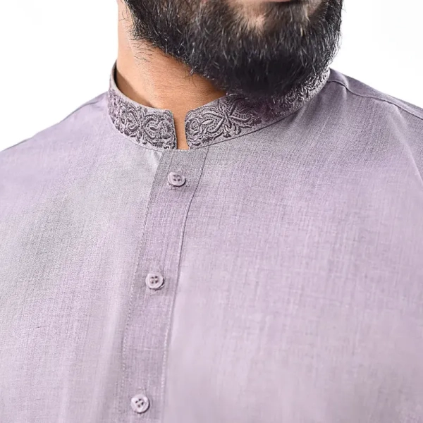 lilac embroidered collar men's shalwar kameez