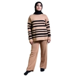 Beige & Black Striped Two Piece Women Co Ord Set