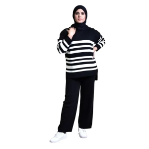 white & black striped co-ord set for Muslim women