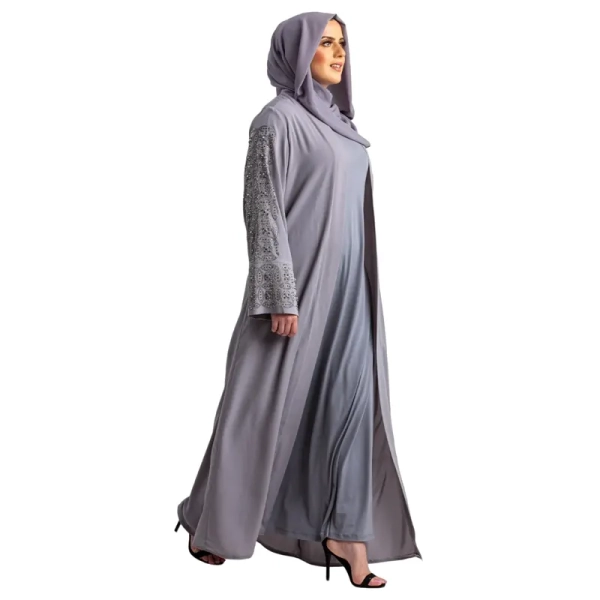 light grey two-piece modest dress