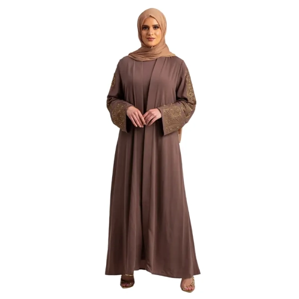 mocha two-piece modest dress