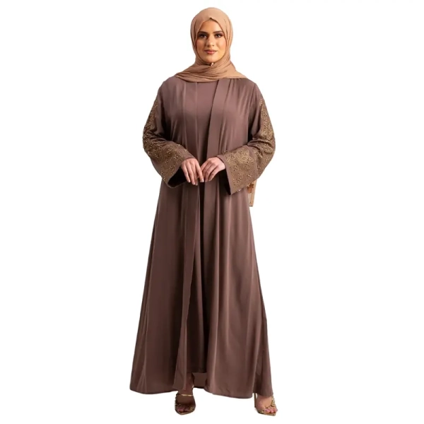 women mocha two-piece modest dress