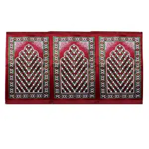 Red Bordered Three People Muslim Prayer Mat