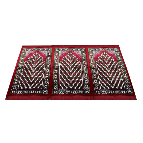 Red Bordered Three People Prayer Rug