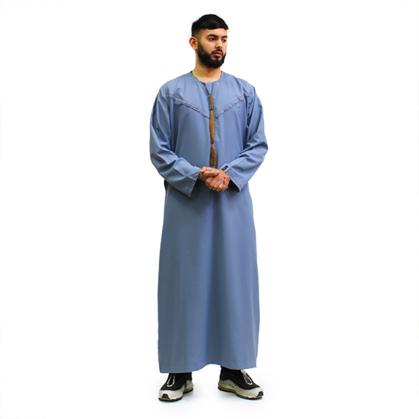 Brown Tassel Omani Denim Blue Thobe