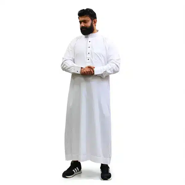 plain white men's collared Islamic thobe