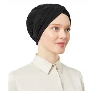 Black Pre-Tied Instant Turban Scarf for Women