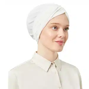 Cream Pre-Tied Instant Turban Scarf for Women