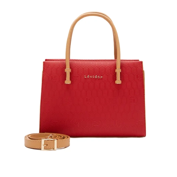 Women’s Red Textured Top Handle Bag