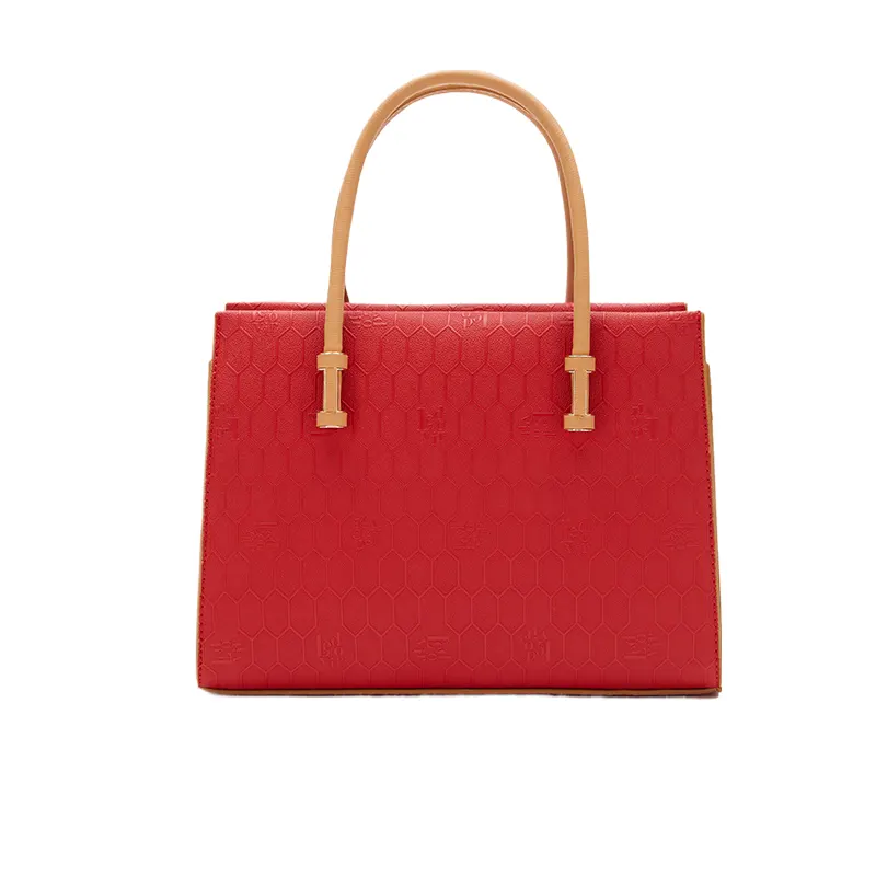 Red Women’s Top Handle Textured Hand Bag