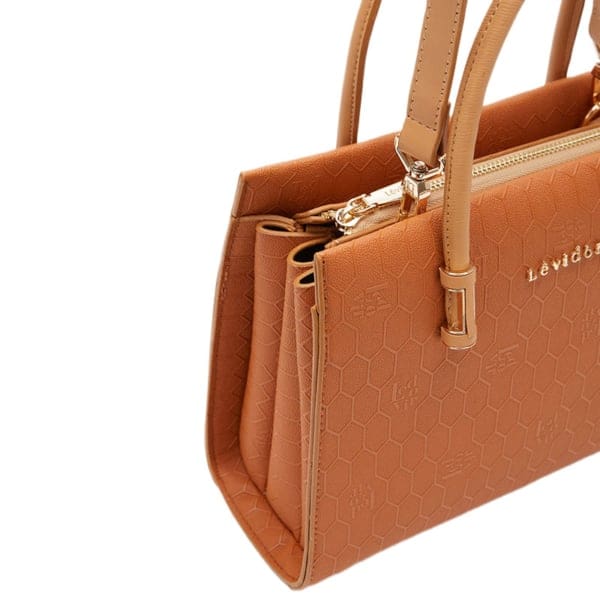 Tan Textured Top Handle Bag