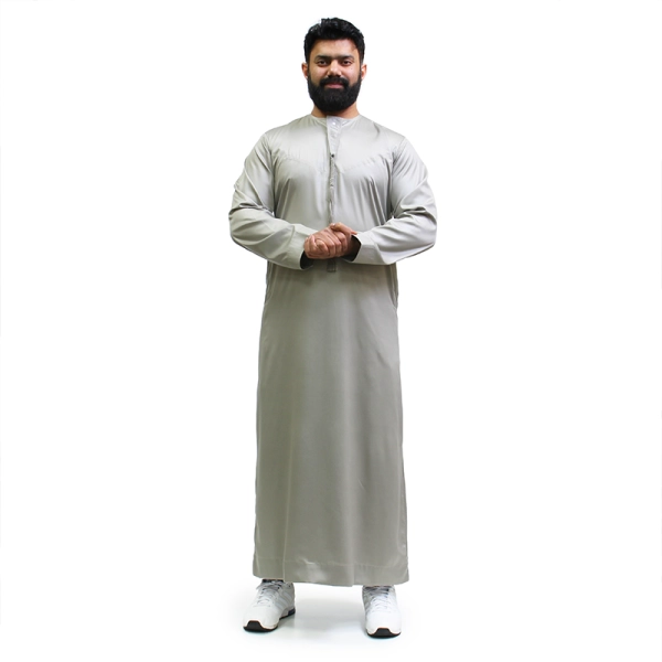 Tasseled Grey Satin Men Thobe