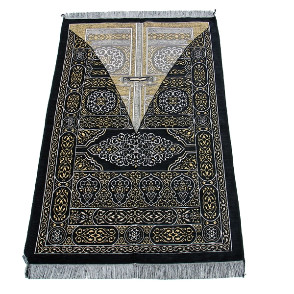 black Kaaba door design Muslim prayer mat