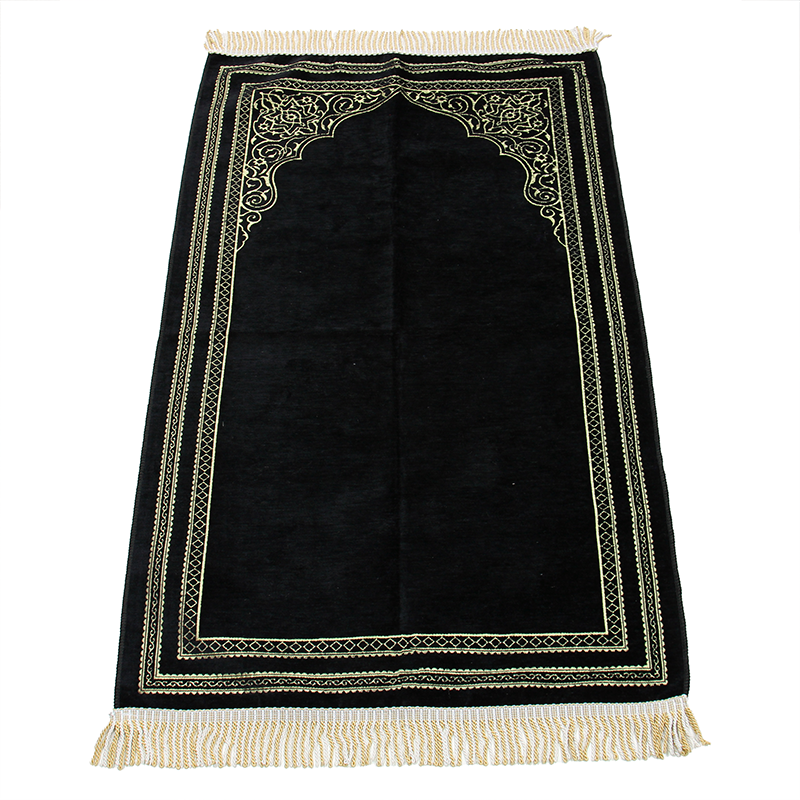 Black and Gold Design Muslim Prayer Rug Online