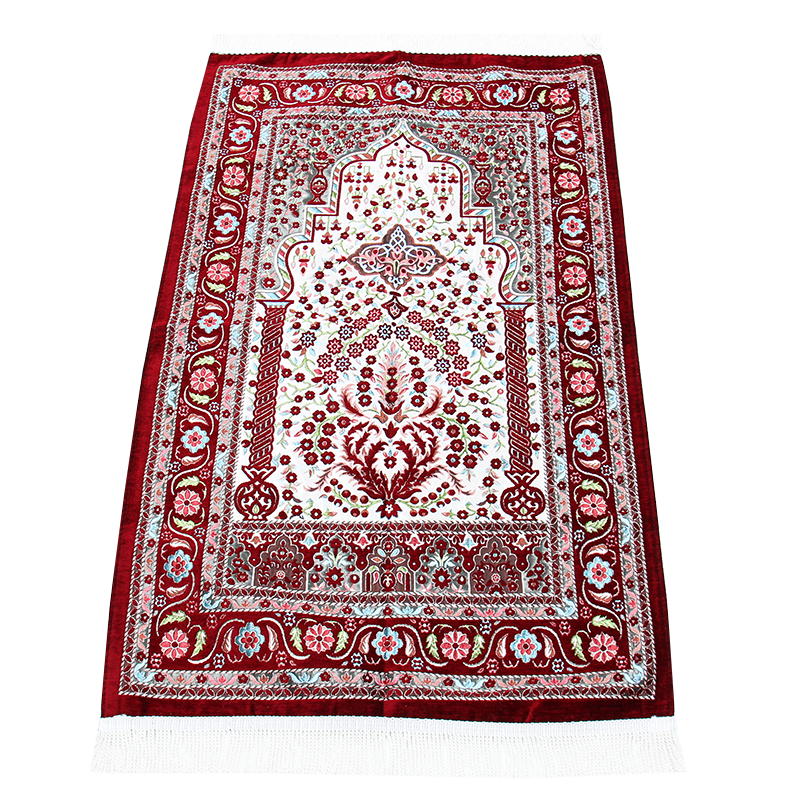 Traditional Design Maroon Muslim Prayer Rug