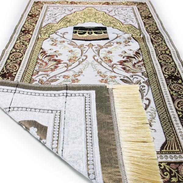 Beige And Brown Kaaba Design Prayer Mat