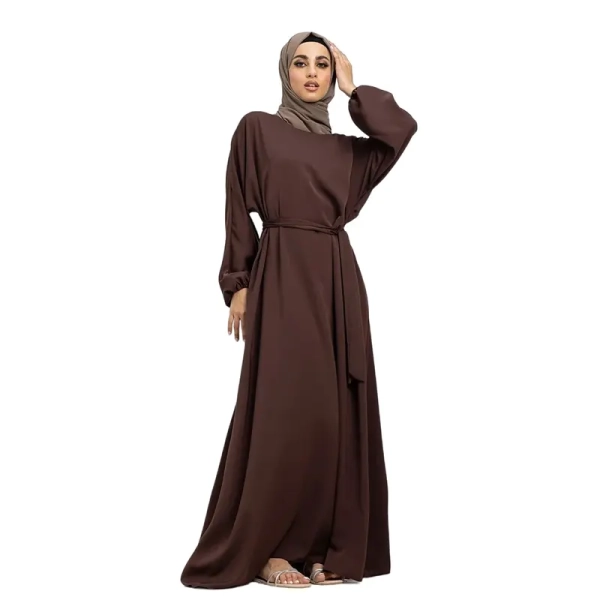 Basic Belted Brown Muslim Abaya