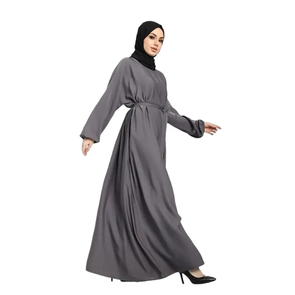 Basic Belted Grey Muslim Abaya