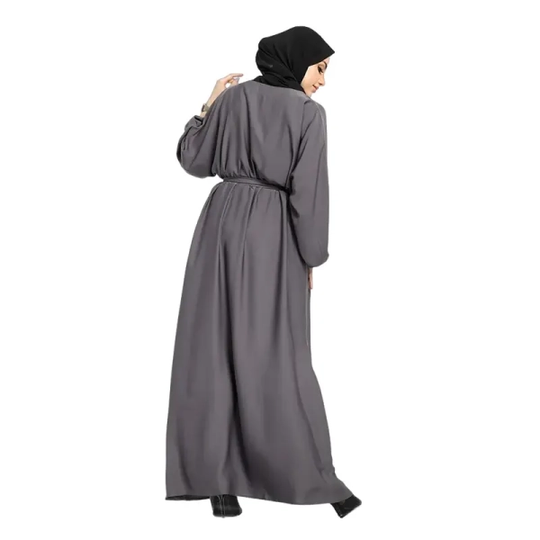 Grey Basic Belted Muslim Abaya