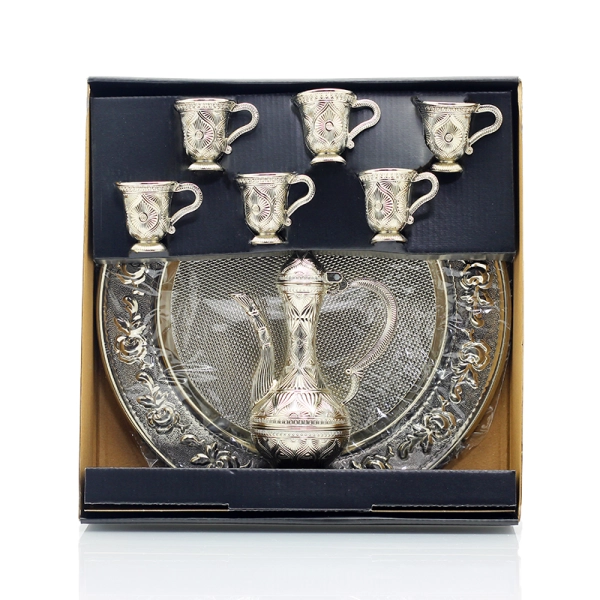 Patterned Silver Six Cup Zam Zam Set