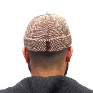 Light Brown Checkered Prayer Cap for Muslim Men